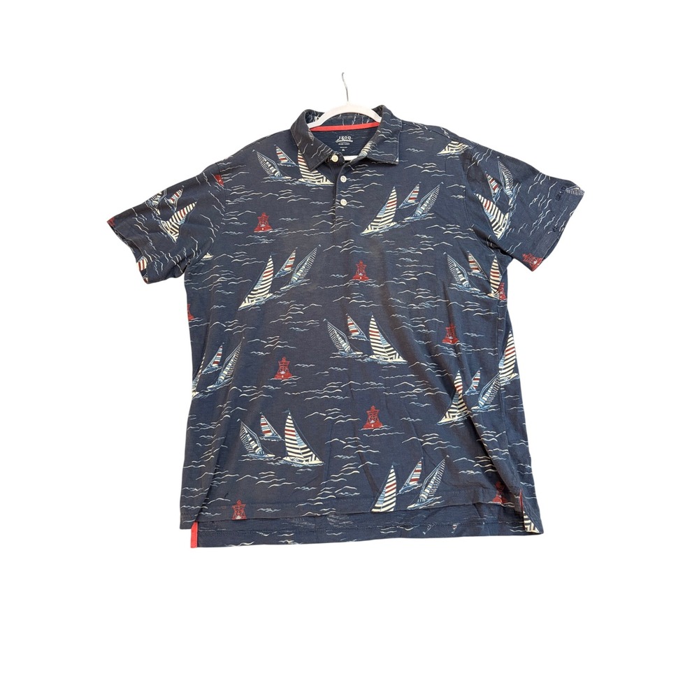 IZOD Saltwater Mens XL Polo Shirt Blue Nautical Sailboat 100%‎ Cotton 45SK371